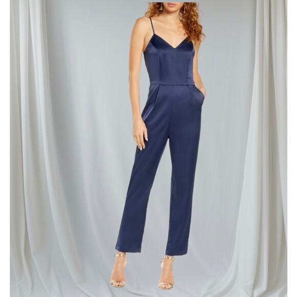 Lulus Touch Of Heaven Blue Satin 2 Pockets  jumpsuit Small - Picture 1 of 10